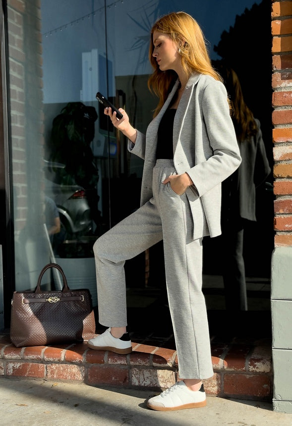 Knit Boyfriend Twill Blazer Light Heather Grey