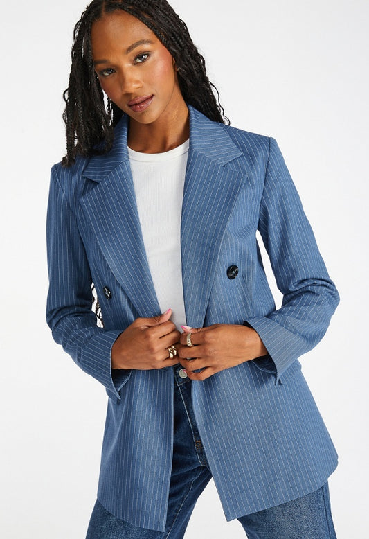Luxe City Blazer Chambray Pinstripe