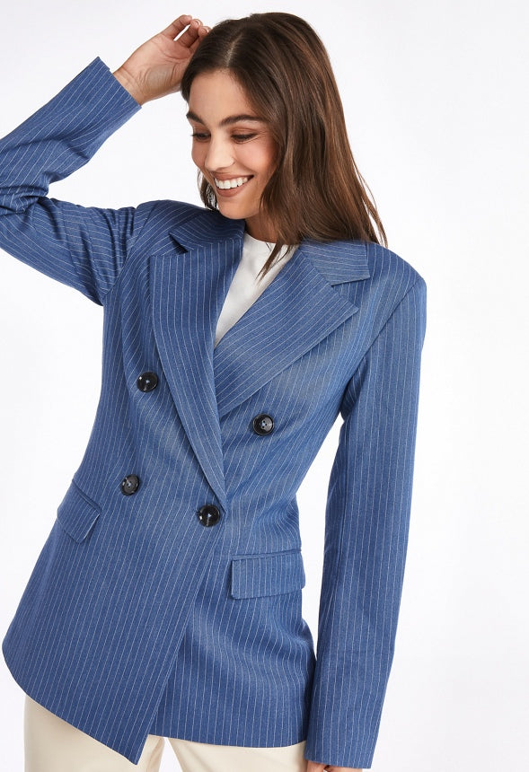 Luxe City Blazer Chambray Pinstripe