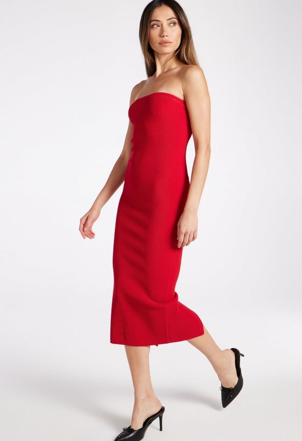 Compact Rib Midi Dress Salsa Red