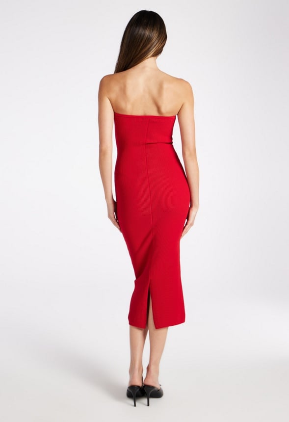 Compact Rib Midi Dress Salsa Red