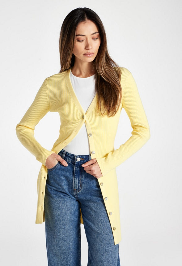 Ribbed Sweater Cardigan Pale Banana