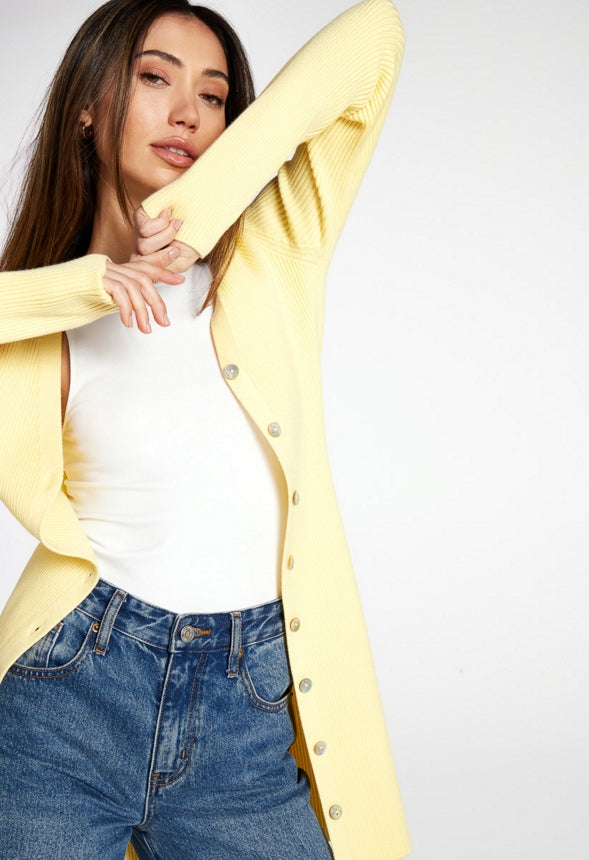 Ribbed Sweater Cardigan Pale Banana