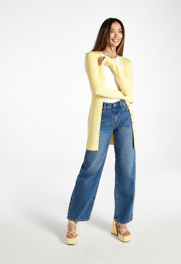 Ribbed Sweater Cardigan Pale Banana