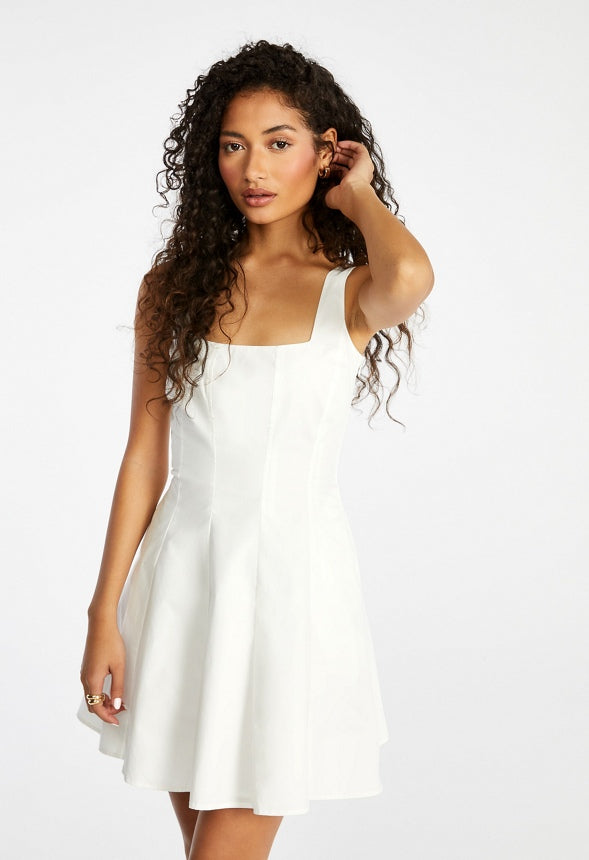 Square Neck Mini Seamed Dress Bright White