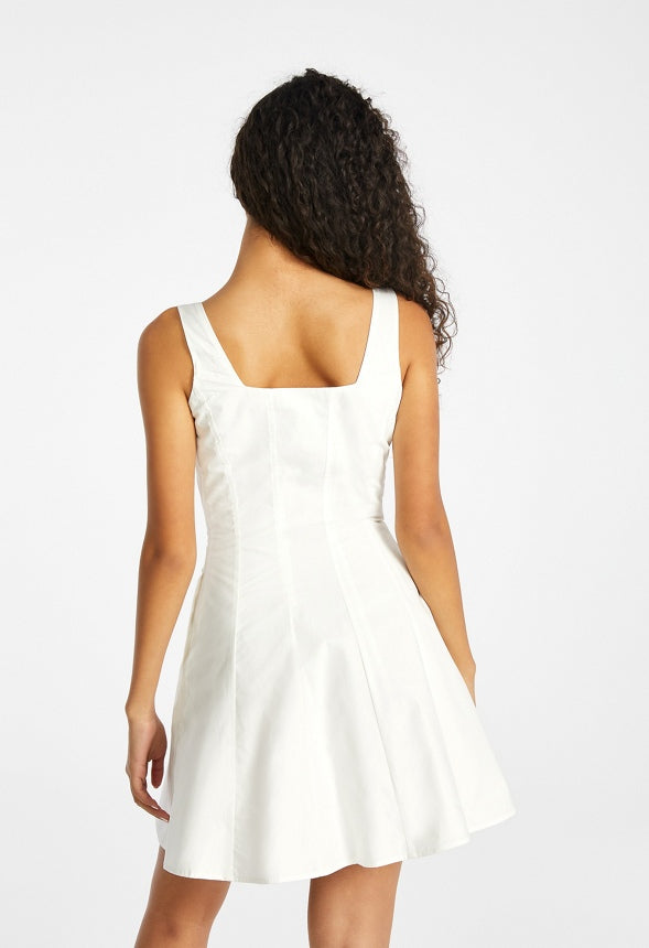 Square Neck Mini Seamed Dress Bright White