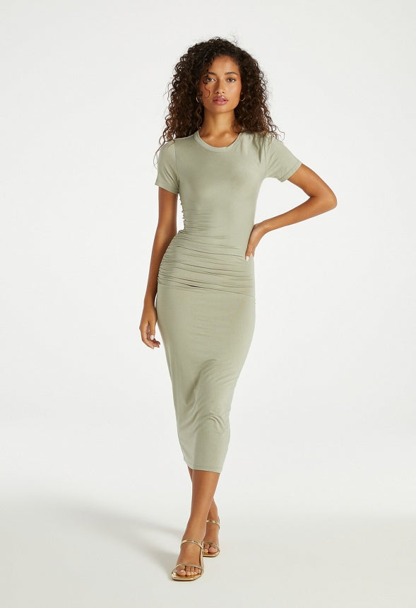 Ruched Midi T-Shirt Dress Seagrass Green