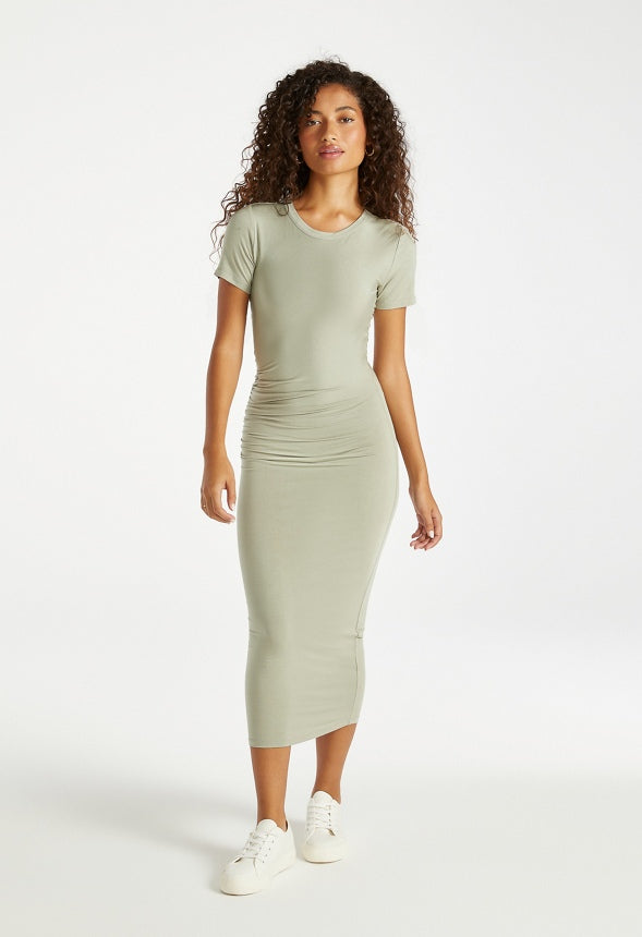 Ruched Midi T-Shirt Dress Seagrass Green