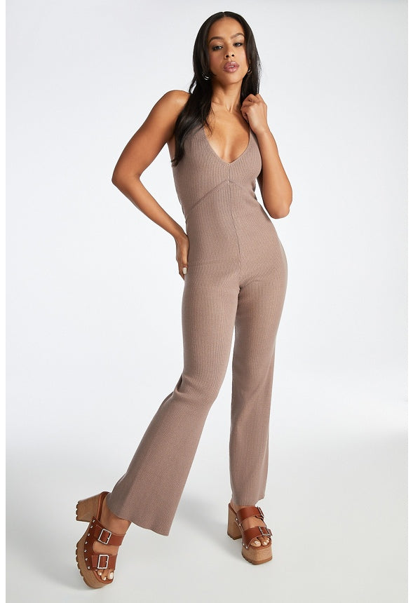 Sweater Ribbed Jumpsuit Taupe