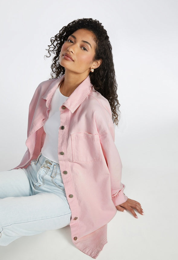 Brooks Denim Boyfriend Mini Shirtdress Rosette Pink