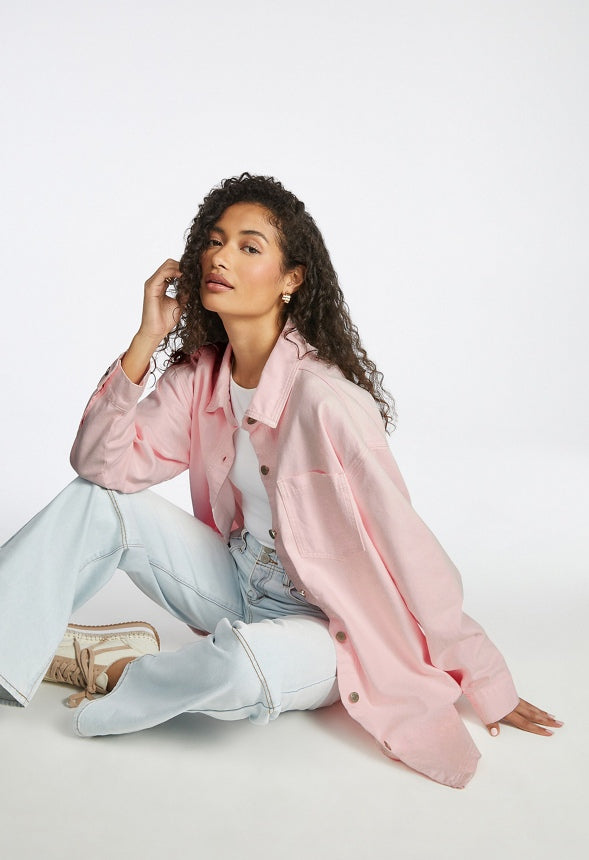 Brooks Denim Boyfriend Mini Shirtdress Rosette Pink