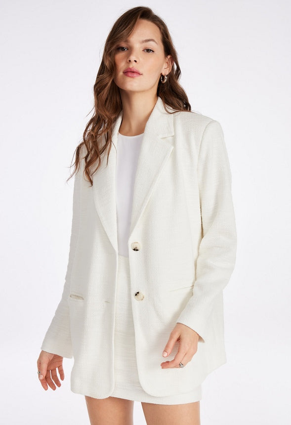 Boucle Knit Blazer Marshmallow White