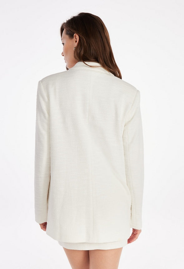 Boucle Knit Blazer Marshmallow White