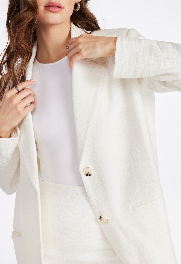 Boucle Knit Blazer Marshmallow White