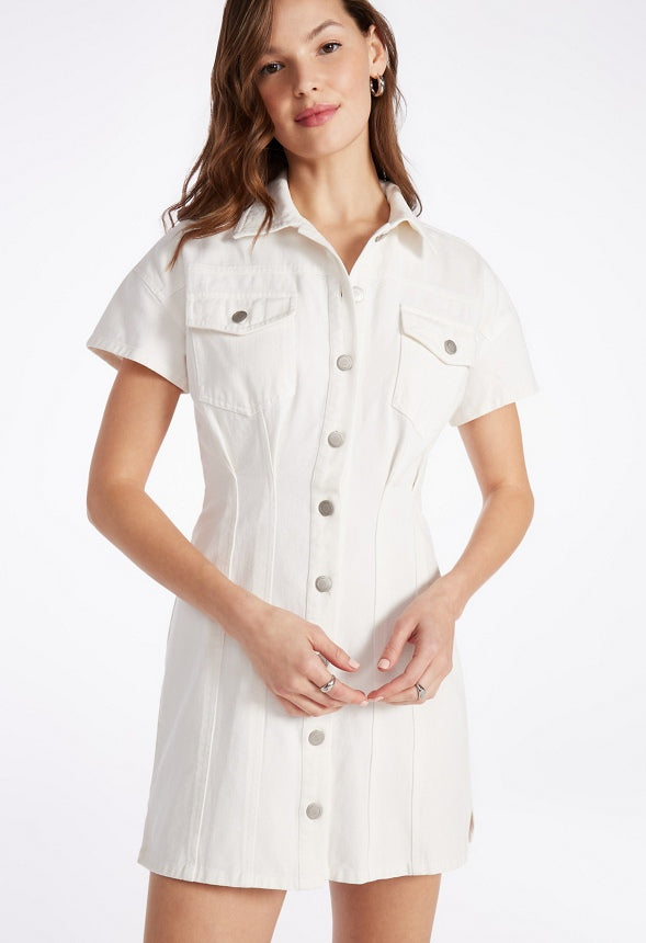 Seamed Denim Mini Dress Dove