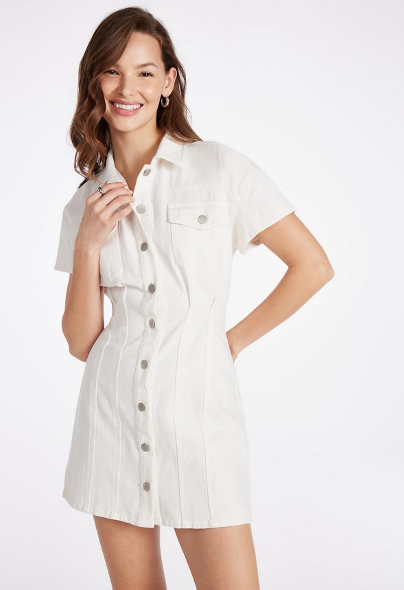 Seamed Denim Mini Dress Dove