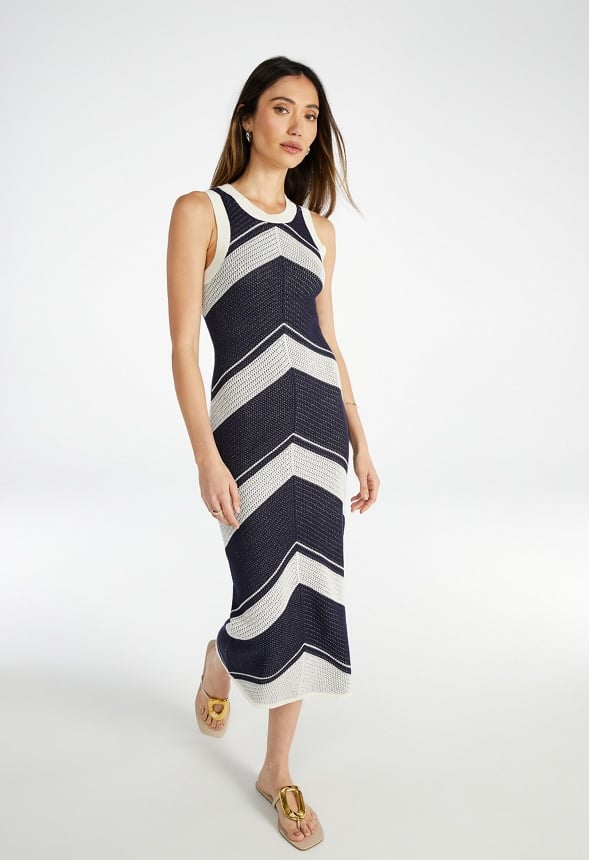 Crochet Tank Midi Dress Marshmallow/ Sky Captain