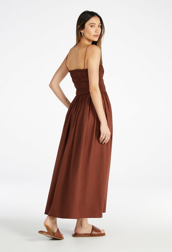 Smocked Square Neck Maxi Dress Coffee