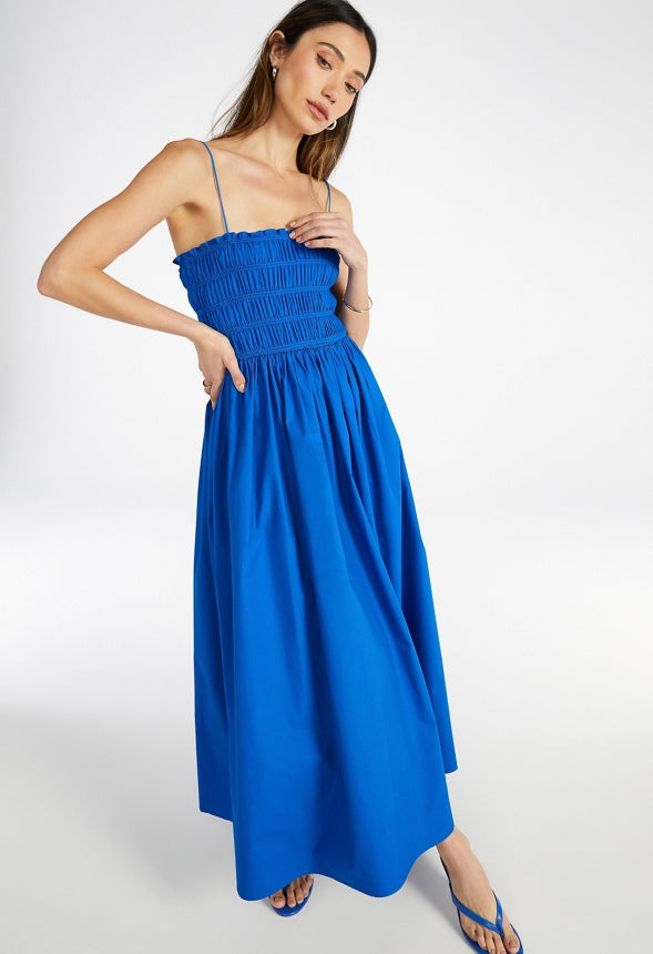 Smocked Square Neck Maxi Dress Lapis Blue