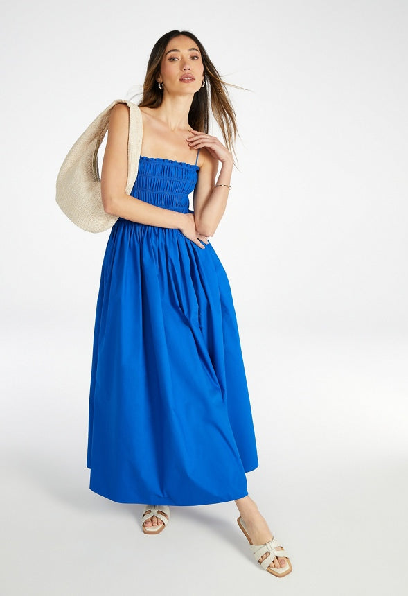 Smocked Square Neck Maxi Dress Lapis Blue