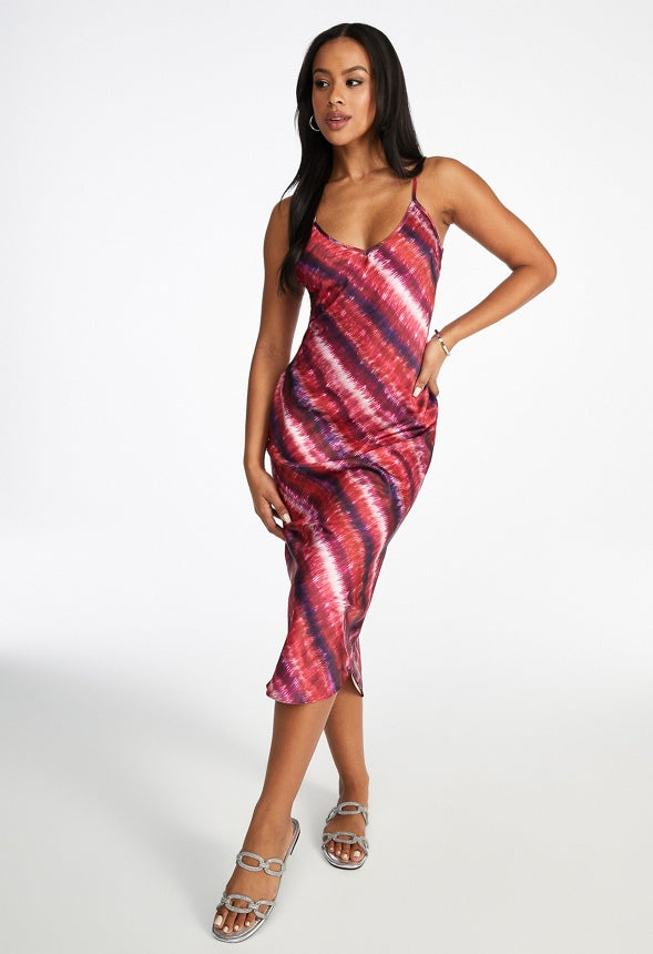 V-Neck Midi Slip Dress Watercolor Stripe