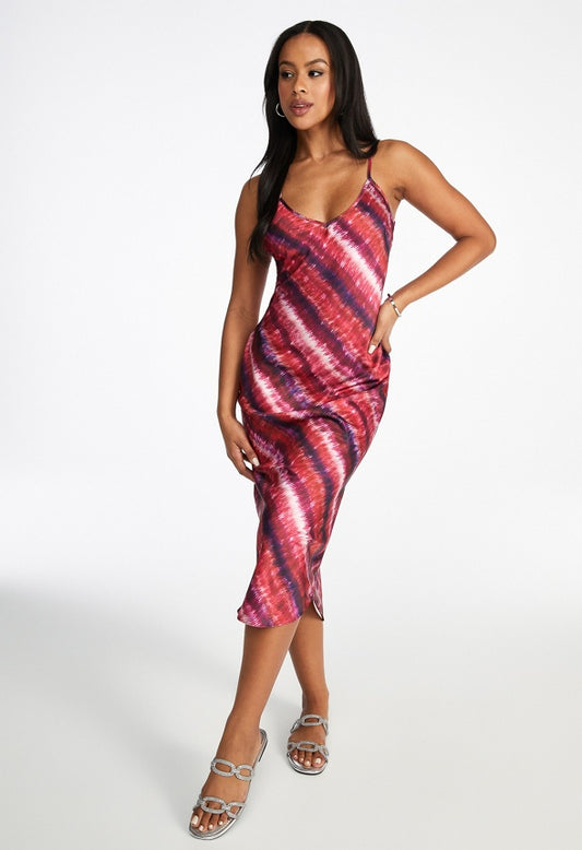 V-Neck Midi Slip Dress Watercolor Stripe