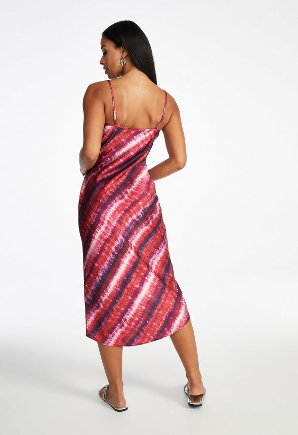 V-Neck Midi Slip Dress Watercolor Stripe