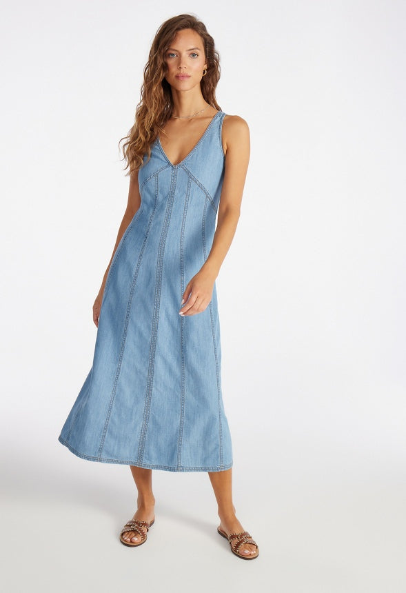 Denim V-Neck Midi Dress Riptide