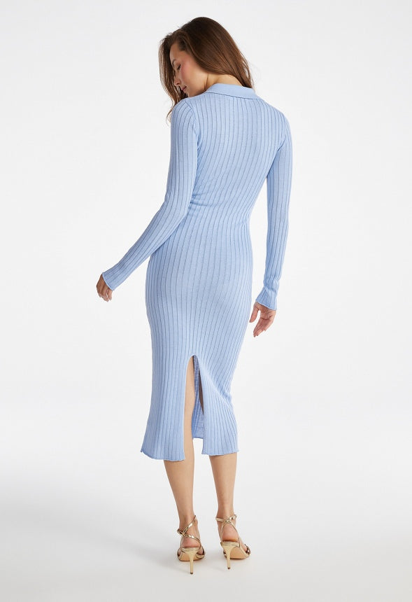 Ribbed Polo Midi Dress Powder Blue
