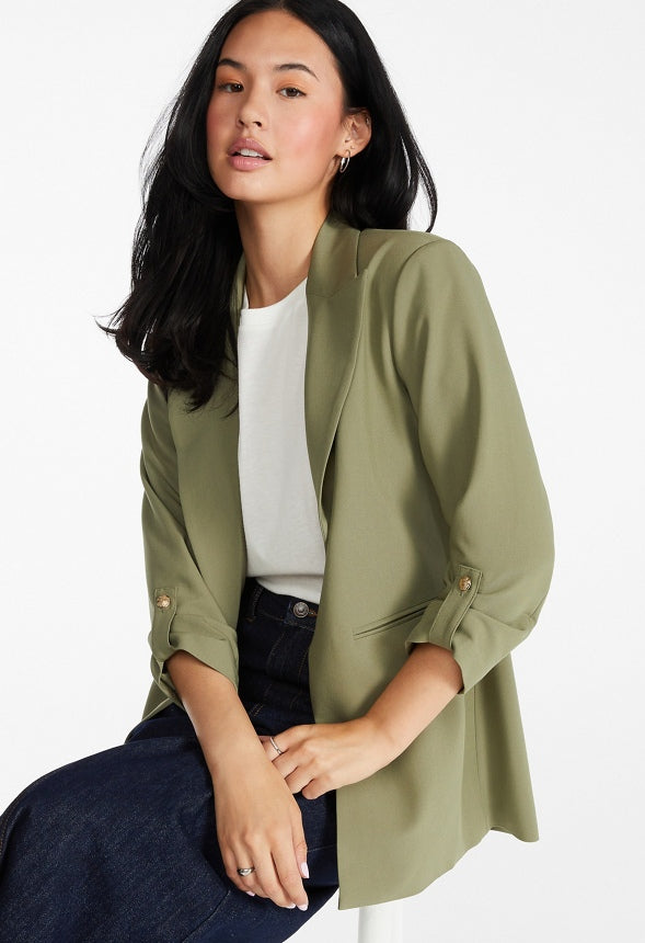 Rolled Sleeve Blazer Khaki Green