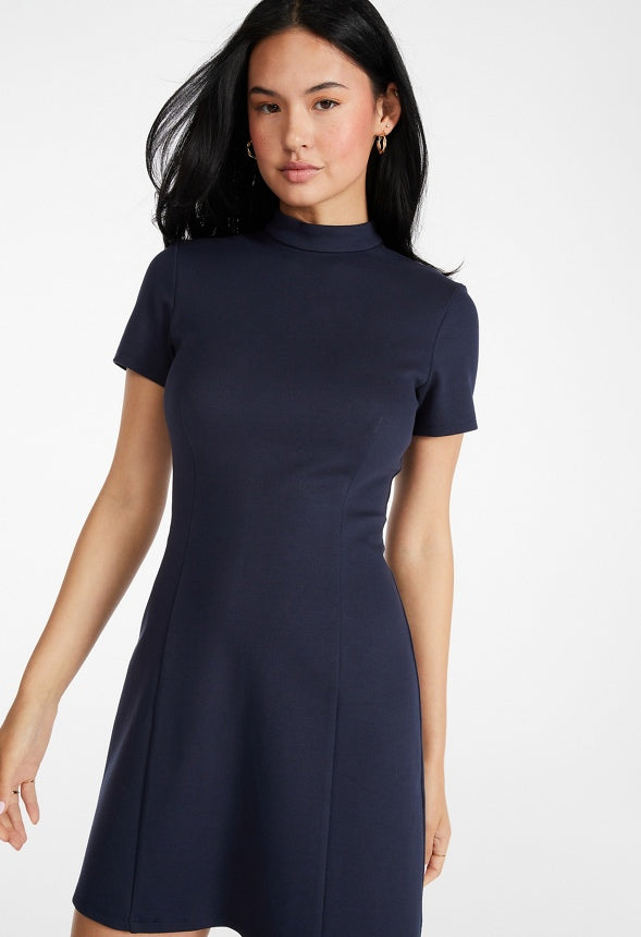Mock Neck Mini Dress Dark Sapphire