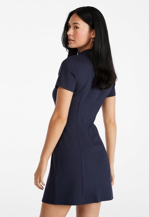 Mock Neck Mini Dress Dark Sapphire