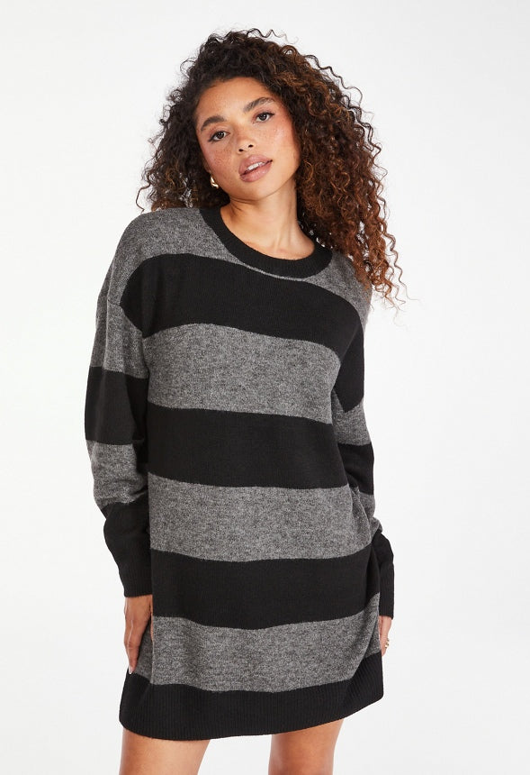 Oversized Sweater Dress Black Caviar/ Dark Charcoal Grey
