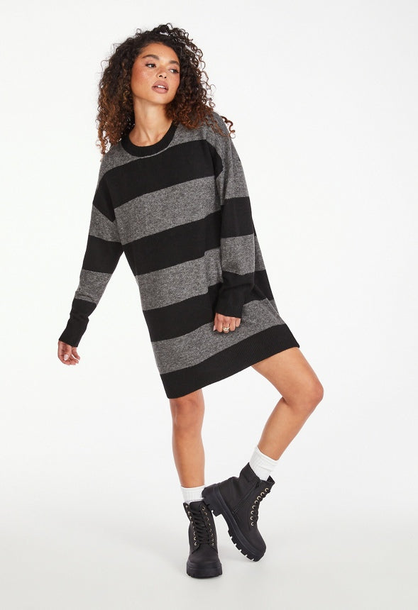 Oversized Sweater Dress Black Caviar/ Dark Charcoal Grey