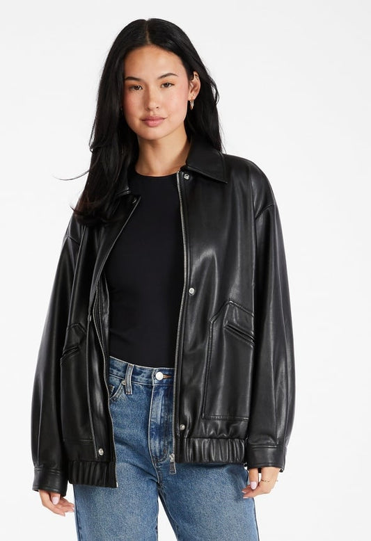 Faux Leather Oversized Bomber Black Caviar