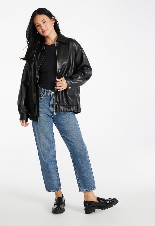 Faux Leather Oversized Bomber Black Caviar