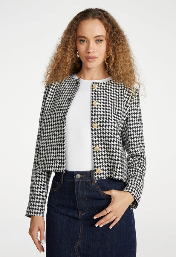 Tweed Short Jacket Black/ White Houndstooth