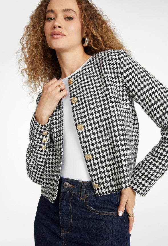 Tweed Short Jacket Black/ White Houndstooth