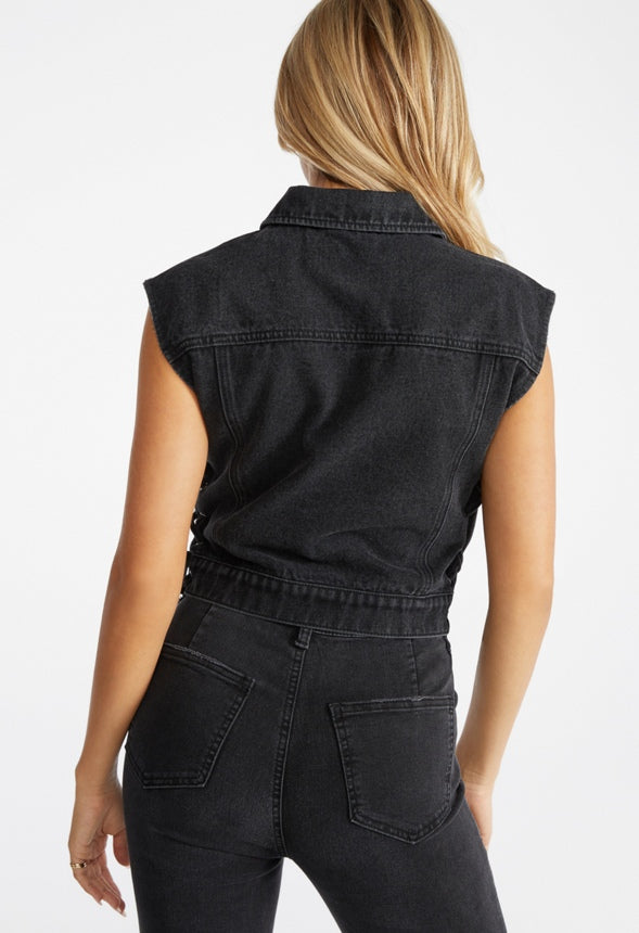 Lace Up Denim Vest Mascara