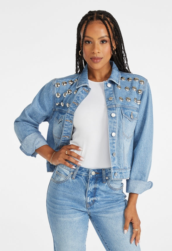 Studded Trucker Denim Jacket Fray