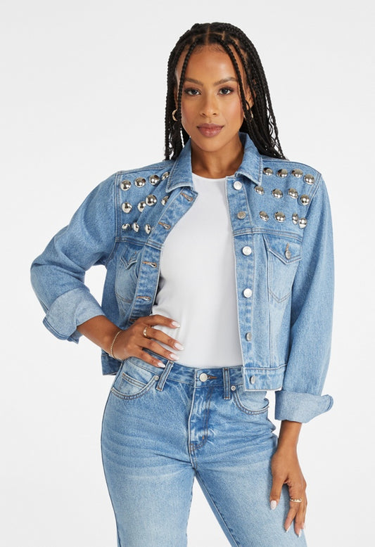 Studded Trucker Denim Jacket Fray