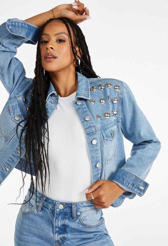 Studded Trucker Denim Jacket Fray