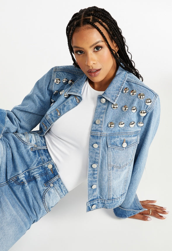 Studded Trucker Denim Jacket Fray