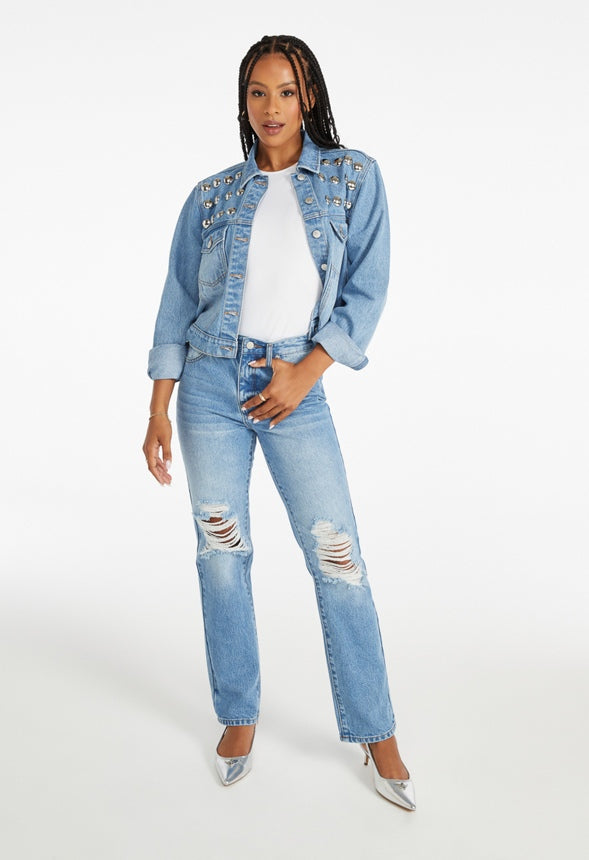 Studded Trucker Denim Jacket Fray