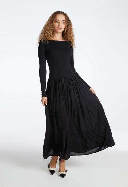 Boatneck Long Sleeve Maxi Dress Black Caviar