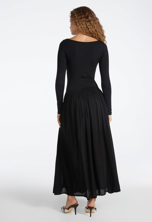 Boatneck Long Sleeve Maxi Dress Black Caviar