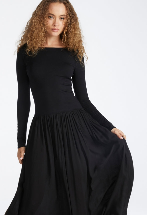 Boatneck Long Sleeve Maxi Dress Black Caviar