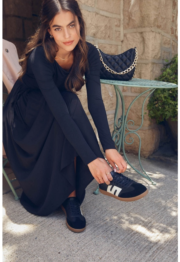 Boatneck Long Sleeve Maxi Dress Black Caviar