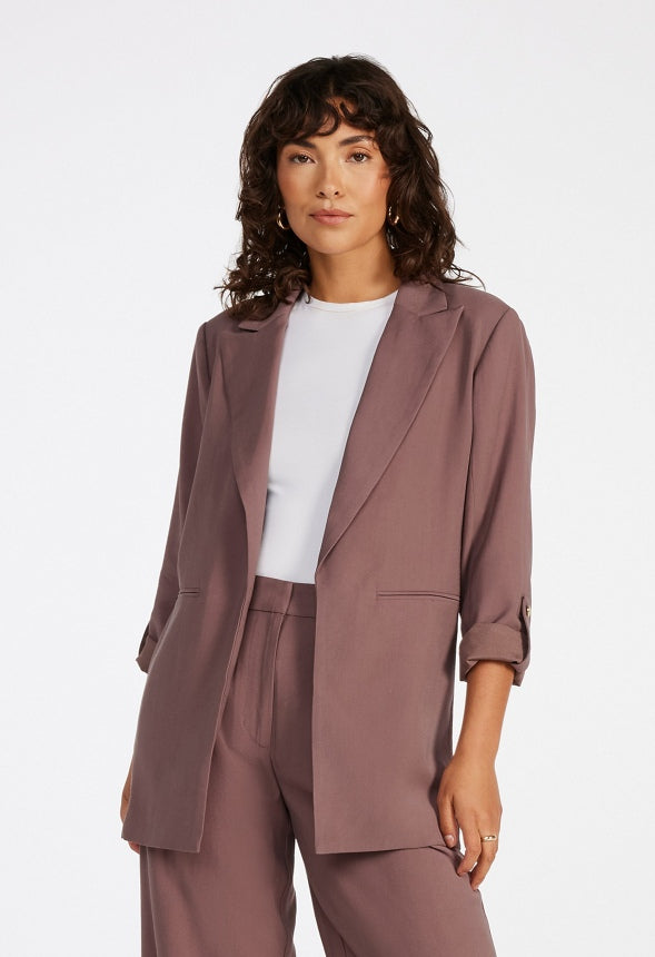 Tailored Rolled Sleeve Blazer Dark Mauve
