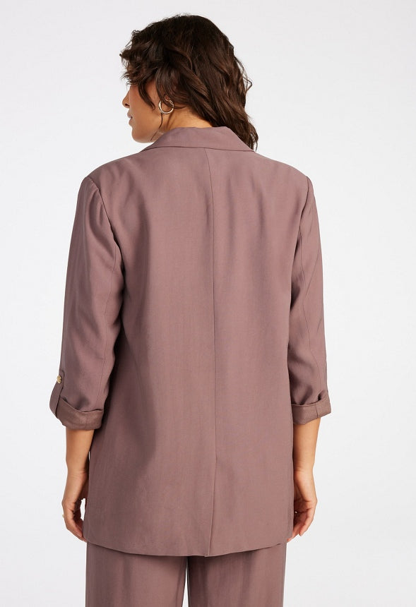 Tailored Rolled Sleeve Blazer Dark Mauve